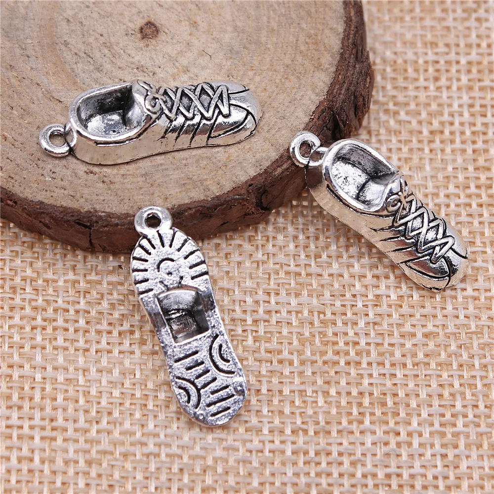 WYSIWYG 10pcs 27x9mm 2 Colors Antique Bronze Plated Sneaker Charms 3D Running Shoe Charms Sneaker Shoe Charms