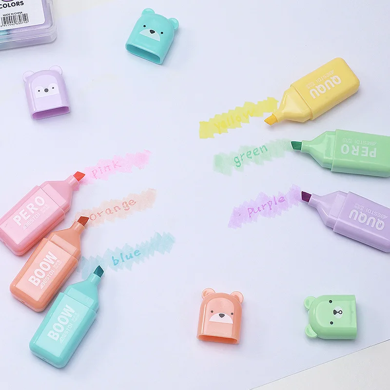 6 Color Punctuation Mini Fluorescent Pen Set Eye Protection Macaron Fluorescent Stroke Special Marking Highlighter  Permanent