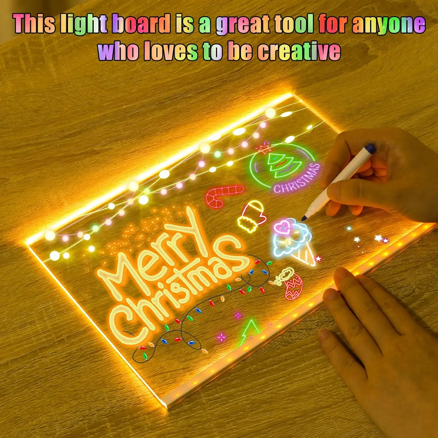 LED Note Board with Colors, Led Drawing Board Clear Drawing Board with Light, Light-Up Acrylic Writing Board Gift for Birthdays