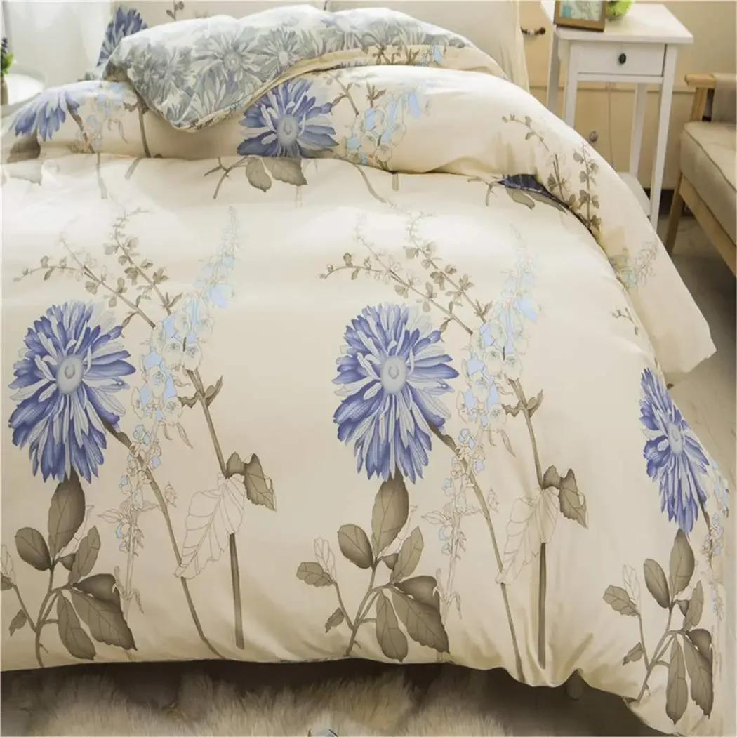 Daisy Printed Bedding Set Floral Duvet Cover Set 3 Pieces Stripes Comforter Cover Flower Soft with 2 Pillow Shams for Women