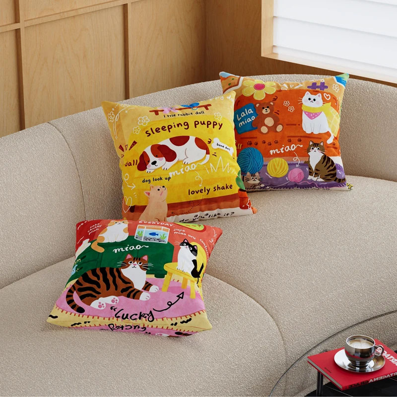 Cartoon Dopaamine Pillow Living Room Sofa Backrest Bedroom Headboard Cushion Cover Luxury Feel PP Cotton Filled Square Pillow