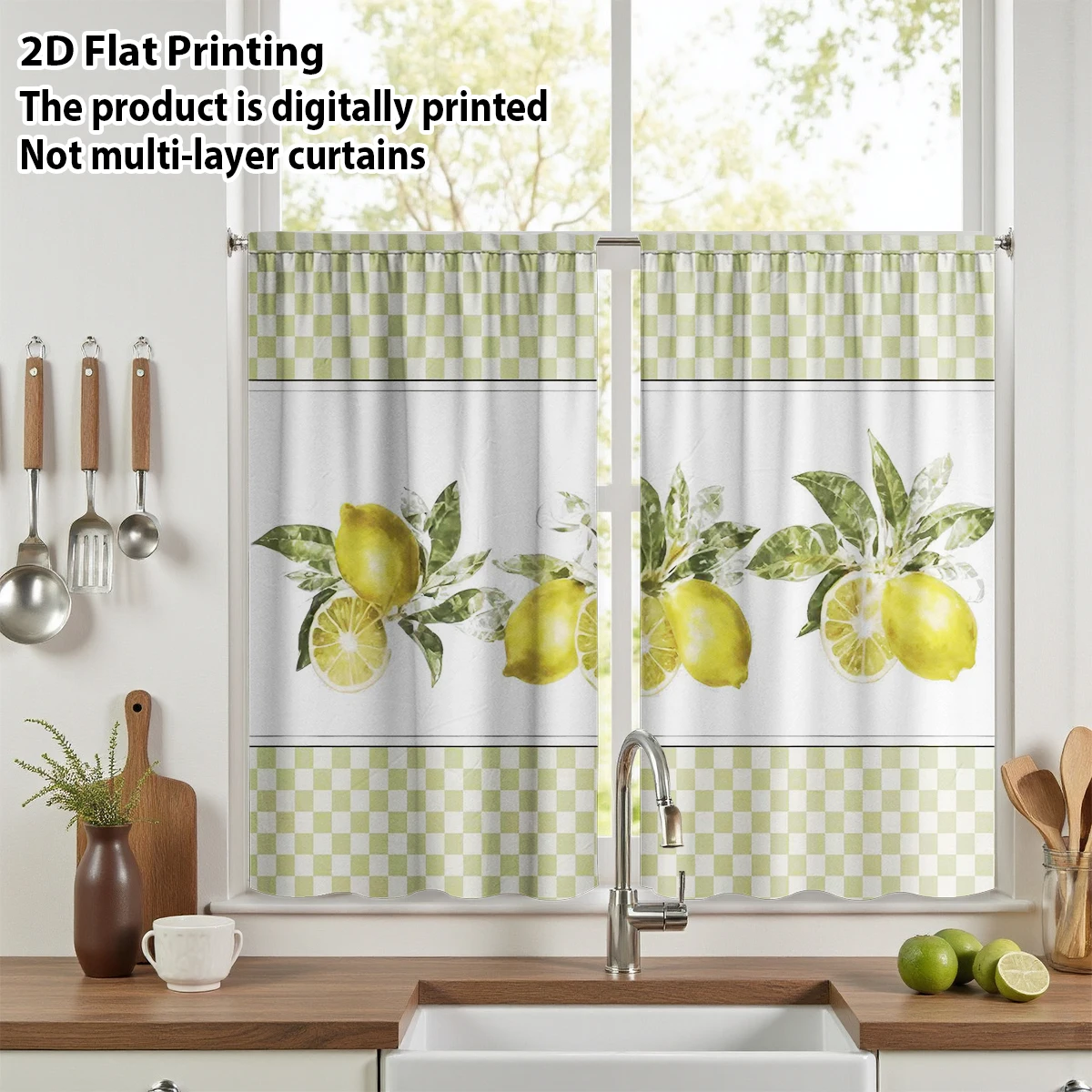 2 Pcs Kitchen Curtains, Rustic Farmhouse Short Sheer Window Treatments, Cozy for Kitchen Cabinet, Dining, B&B, RV, Camper, Cafe