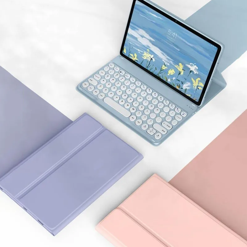 حافظة لوحة المفاتيح اللوحية لهاتف Xiaomi Redmi Pad SE 11 بوصة غطاء لـ Redmi Pad SE 11 لوحة مفاتيح جلدية مغناطيسية مفتاح مستدير Funda