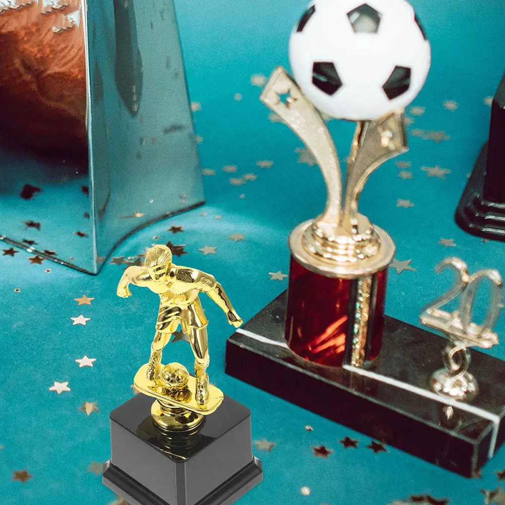 

2Pcs Golden Soccer Ball Trophy Plastic Mini Trophies for Football Awards Cup Achievement Prize Award Small Trophy Cups