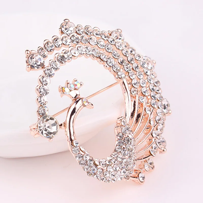 Crystal Peacock Animal Corsage Banquet Decoration Women Scarf Brooch Pin Jewelry