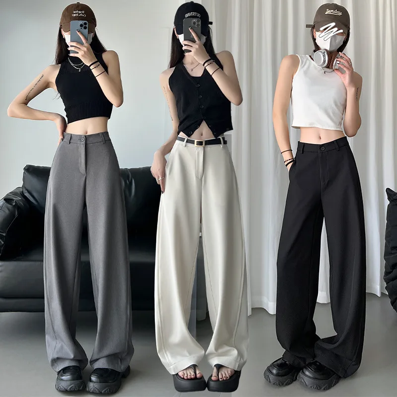

Wide leg pants lazy 2025 spring new high waist slimming loose casual drape curved knife floor suit pants