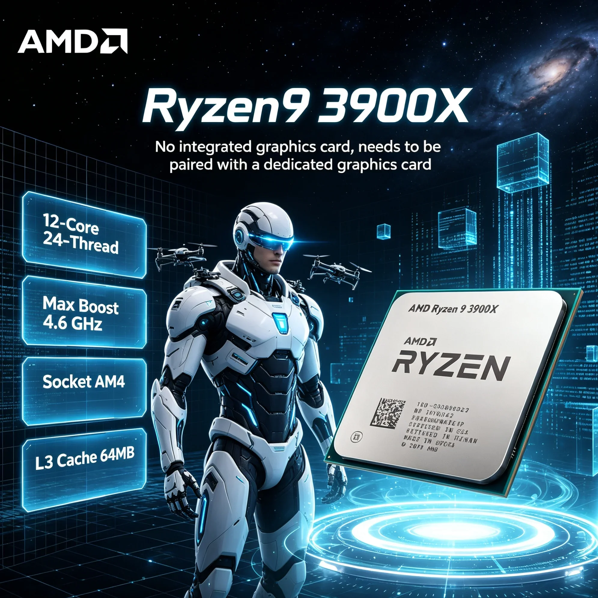 AMD Ryzen 9 3900X CPU for 4K Video Editing Streaming 12 Core 24 Thread 3.8GHz 64MB Cache AM4 DDR4 High Performance Desktop CPU