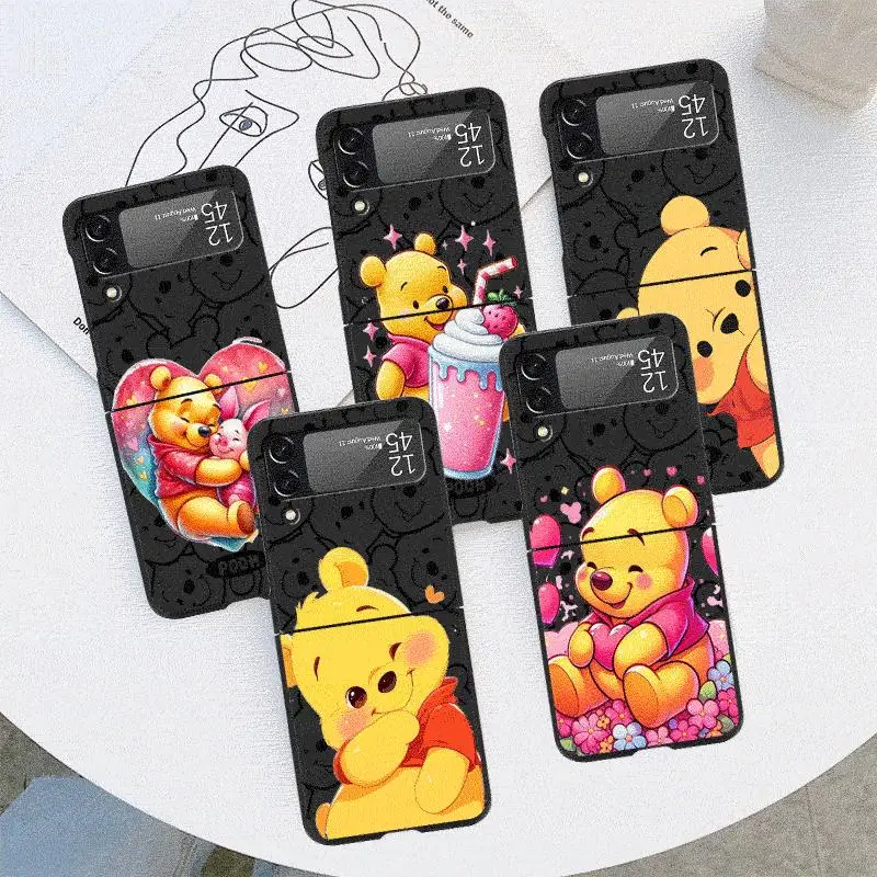 Case for Samsung Galaxy Z Flip 4 3 5 5G Flip Shockproof Capa 6.7 Inches Black Hard PC ZFlip 4 Phone Cover Disney Winnie The Pooh