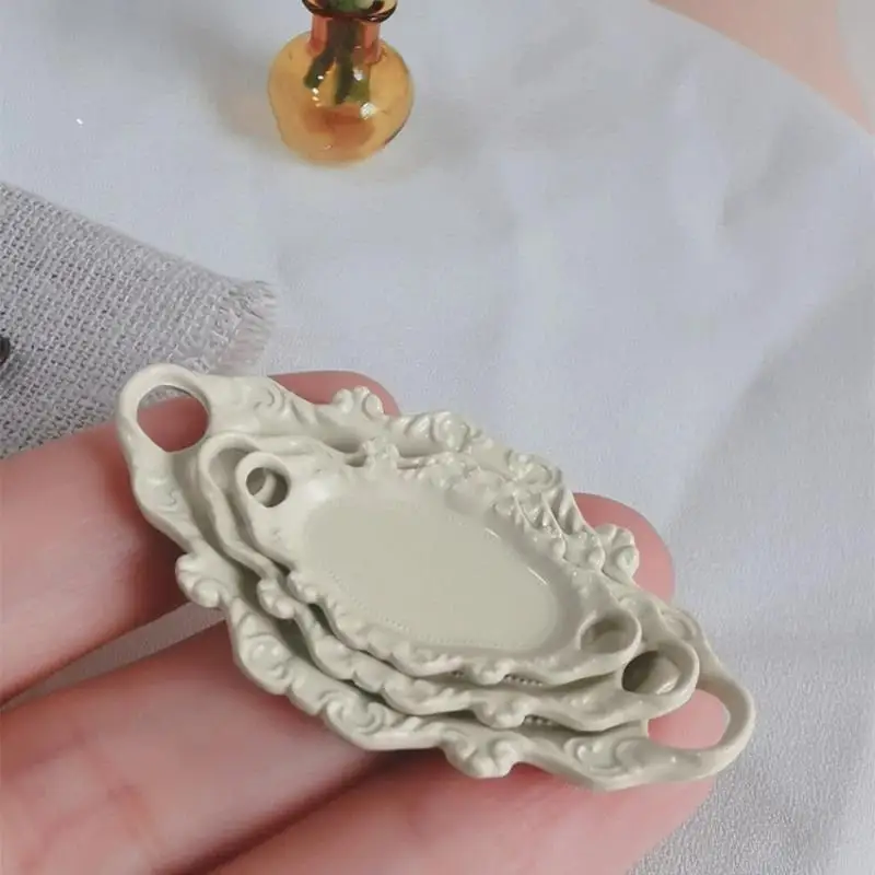 3Pcs Simulation Dollhouse Double Ear Plate Mini Dessert Elliptical Plate Miniature Kitchen Dishes Toys For Doll House Decor