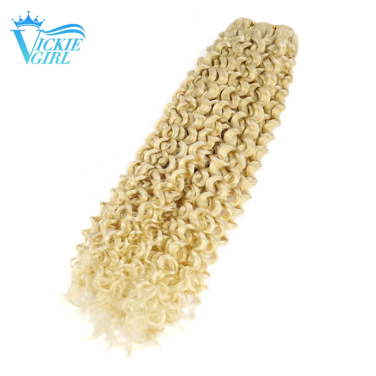 Blonde Kinky Curly Human Hair Weft Bundles Ombre Brazilian 100% Human Hair Weave Extensions Light Honey Blonde 100g