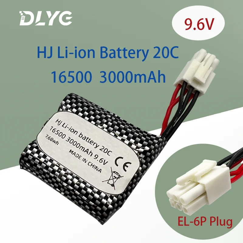 DLYG-16500 9.6V 3000mAh Lithium Battery Pack S911 S912 9115 9116 for High Speed RC Car EL-6P Plug