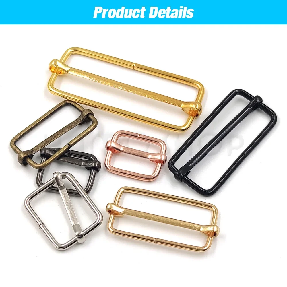 10pcs Metal Slides Square Ring Buckles Strap Adjuster For Belt Ribbon Strap Bag Hardware Sewing Cat Dog Collar DIY Accessories