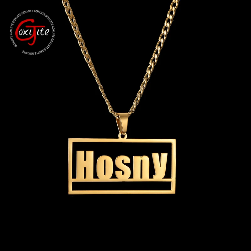 

Goxijite Fashion Custom Name Necklace Stainless Steel Personalized Square Hollow Nameplate Necklaces Men and Women Jewelry Gift