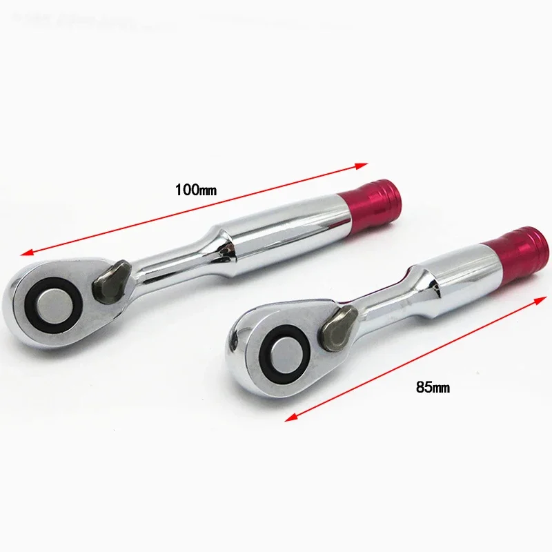 Kunci Pas Pegangan Ratchet Mini 1/4 "85Mm/100Mm Kunci Pas Saku 72 Gigi Dua Arah CR-V Kunci Pas Soket Magnetik 1/4 Pegangan Obeng