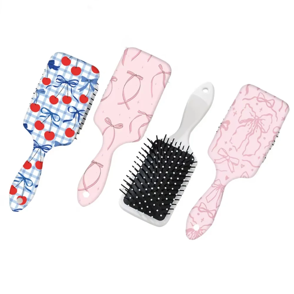 Bowknot Cherry Pattern Air Cushion Hair Brush Anti-Static Portable Detangling Brush Plastic Cute Hair Styling Tool