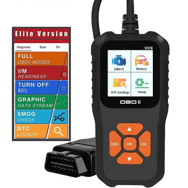 V318 Auto Diagnostic Tool Scanner Automobile Battery Tester OBD2 Automobile Clear Fault Detects Support Multiple Languages