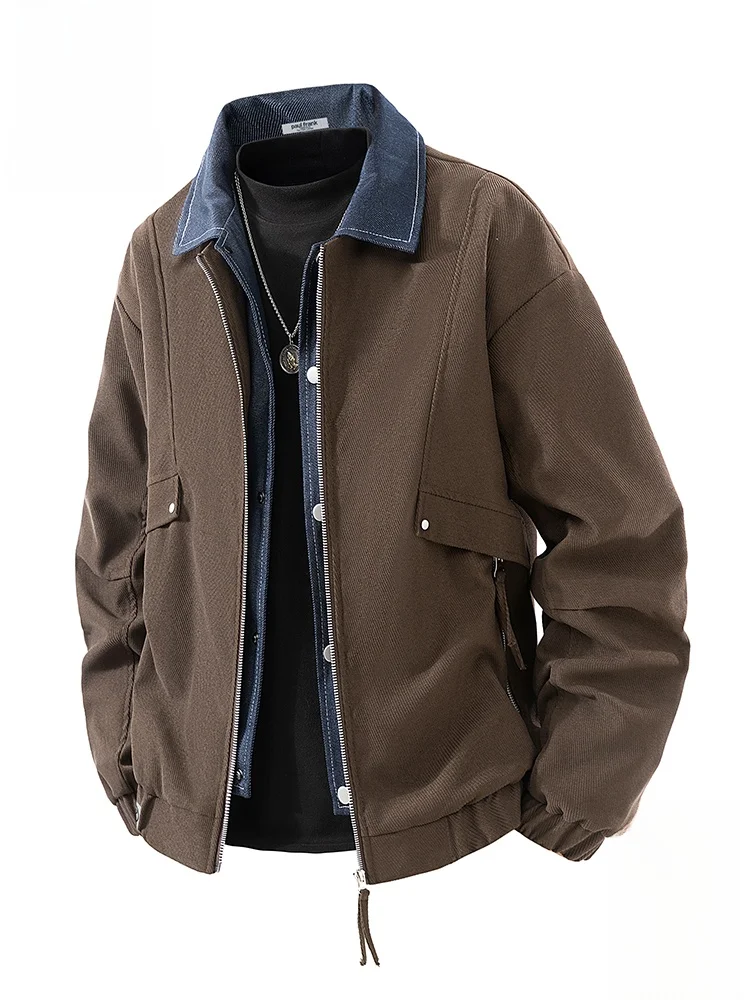 

Мужская джинсовая куртка Paul Frank свободного кроя с эффектом двухслойности, осенняя, модная, брендовая, с воротником-стойкой, в стиле колор-блок