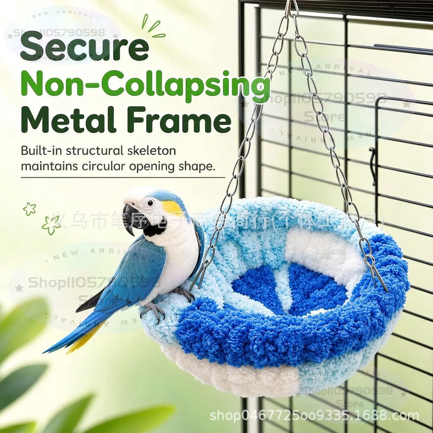 2027 Soft Plush Bird Hammock Nest Winter Warm Parrot Hanging Bed Metal Chain Bird Cage Swing Sleeping House for Lovebird
