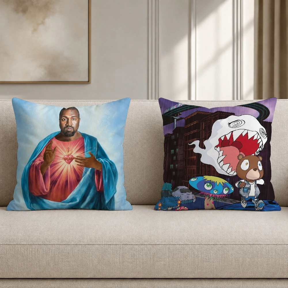 Rap Singer K-Kanye W-West Pillow Case Plush Pillow Cases Home Decoration Pillow Cover for Sofa Bed Chair Living Room