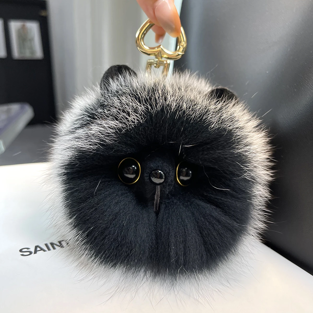 2024 echte Fuchs Pelz Schlüssel bund natürliche Plüsch Pom-Pom Ball Frauen tasche Anhänger Luxus Auto Schlüssel ring Metall Anhänger niedlichen Katze Mädchen Geschenk – Detail 8