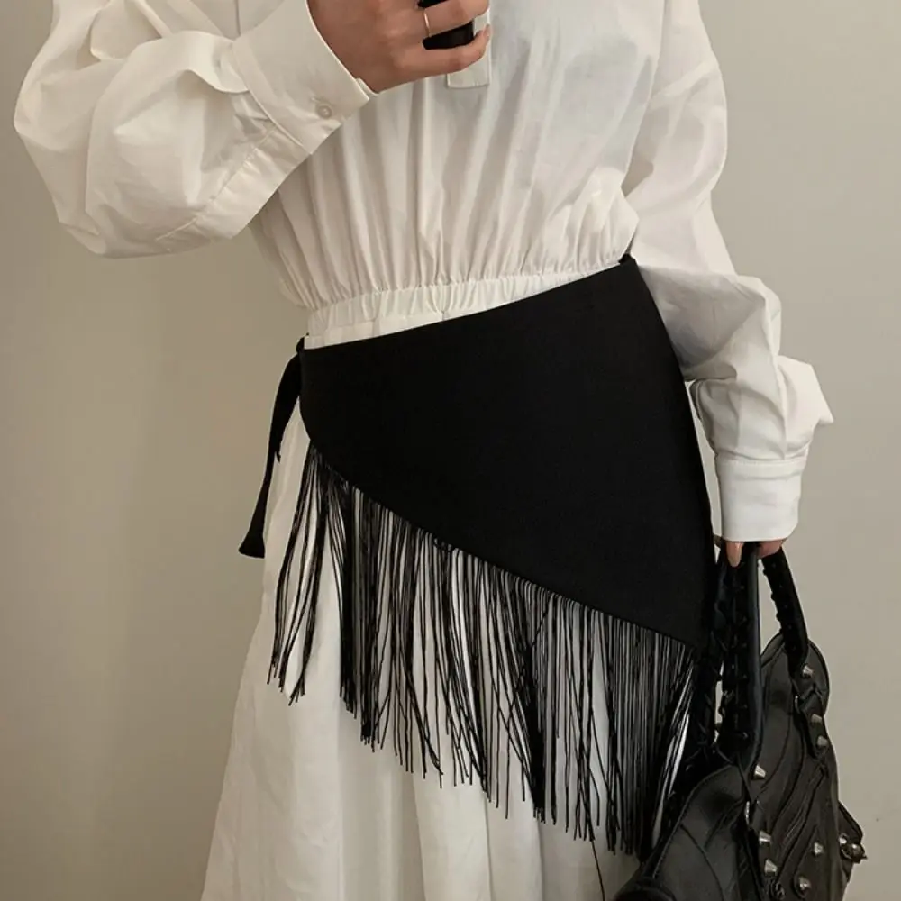 Chinese Style Triangular Waist Belt Printing Tassel Trim Butt Curtain High Waist Irregular Hem Triangular Waistband Streetwear
