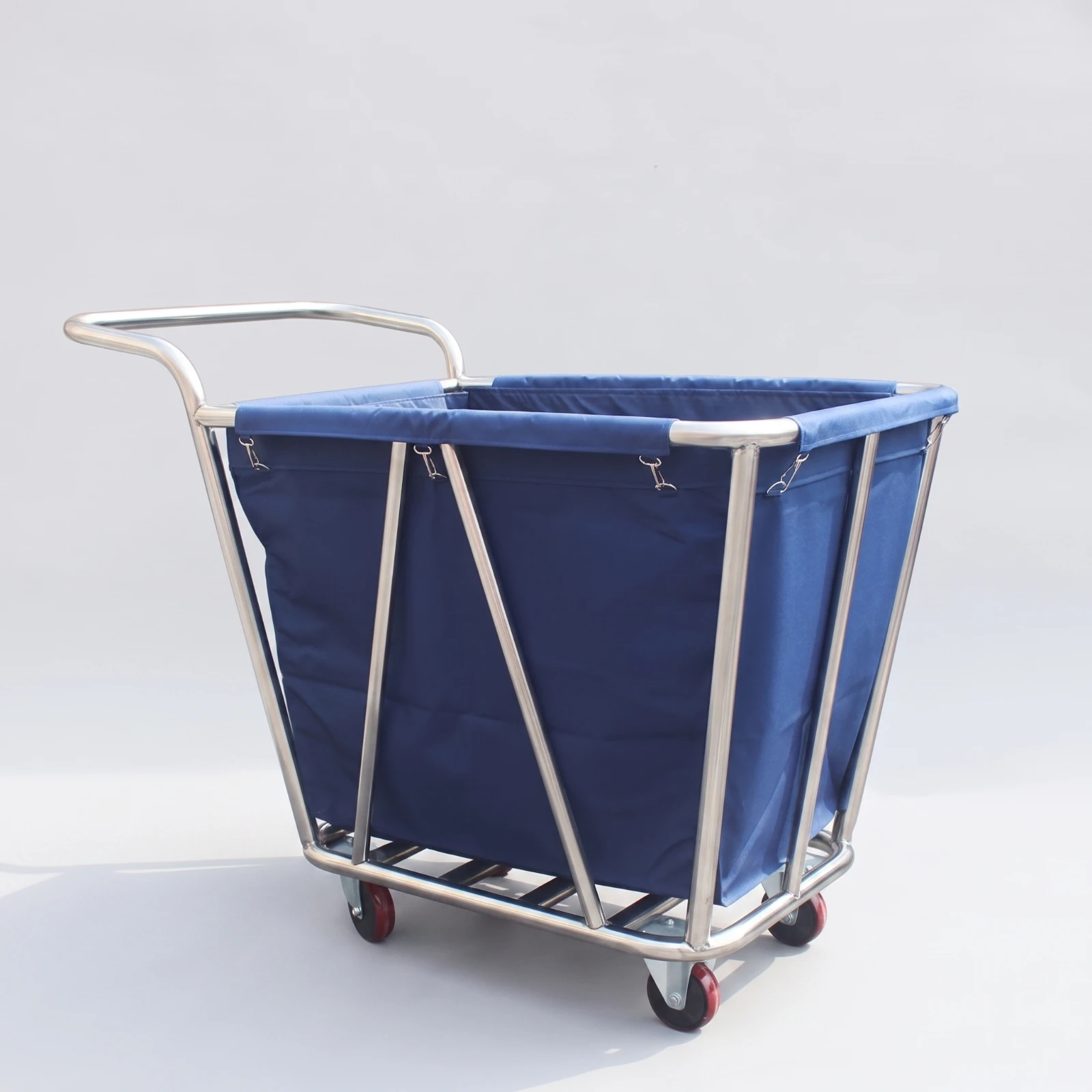 Rolling Laundry Hamper Stainless Tube Frame Open Top Cart with Handle for Housekeeping and Transport