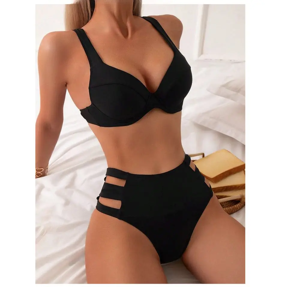 Cikini Summer Beach Cut Out Push Up Bikini Set Jednokolorowy dwuczęściowy strój kąpielowy dla kobiet