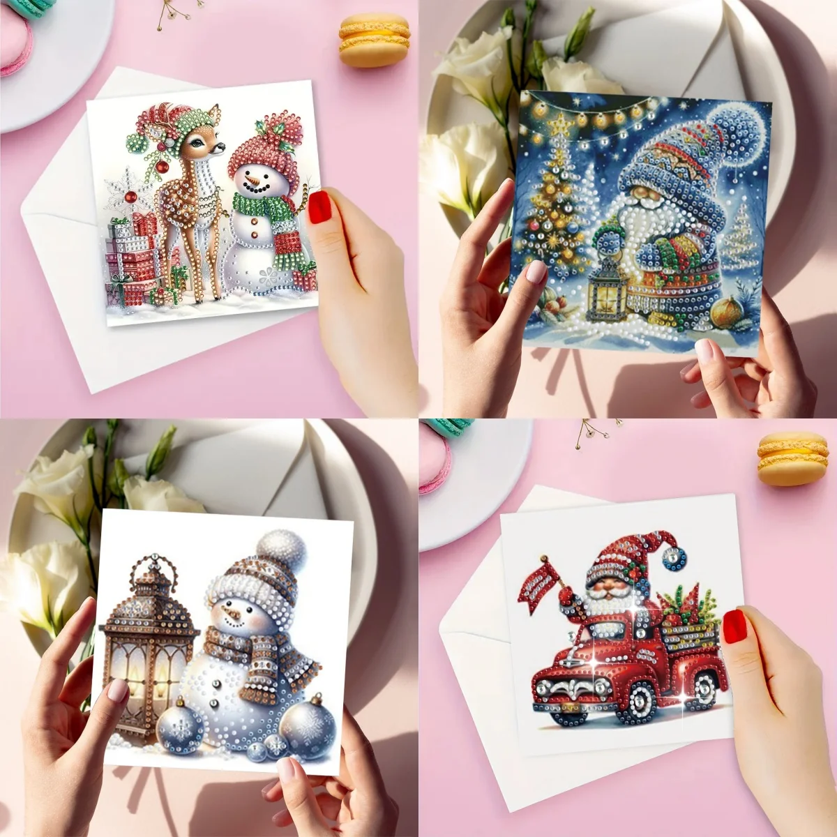 6-piece DIY Diamond Painting Set Christmas series themed greeting cards, Wishes and Wishes, unique design, irregular shaped diam