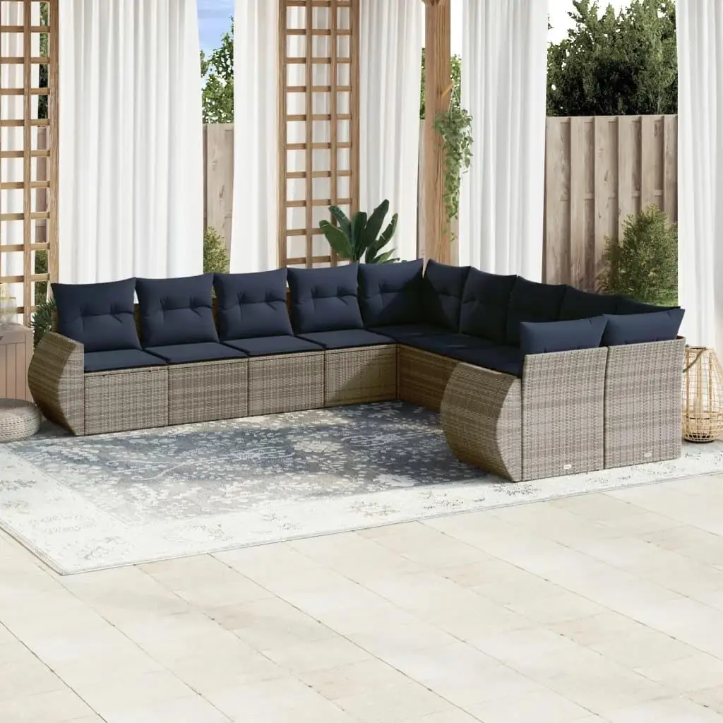 

10 Piece Outdoor Patio Sofa Set with Cushions Gray Poly Rattan Garden Furniture