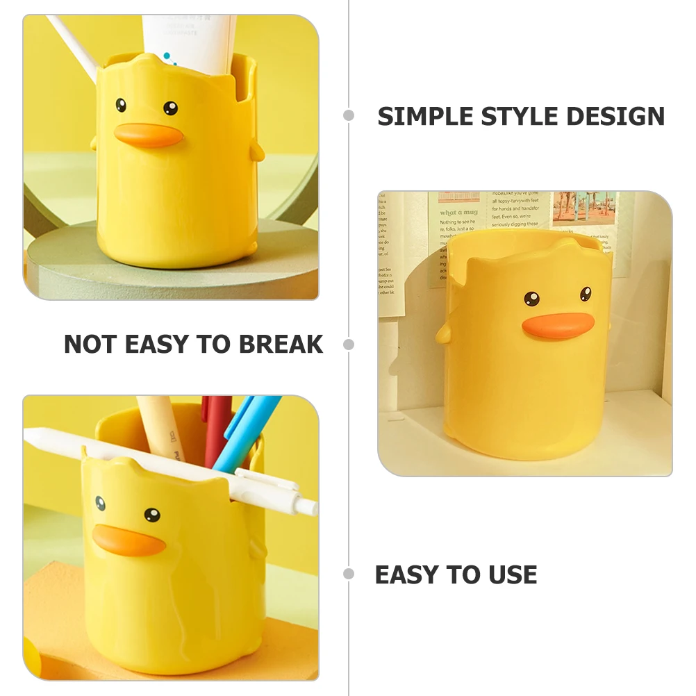 

Little Yellow Duck Pen Holder Cartoon Cute Stationery Container Desk Organizer Pencil Cup Large Capacity Non Slip Easy Clean