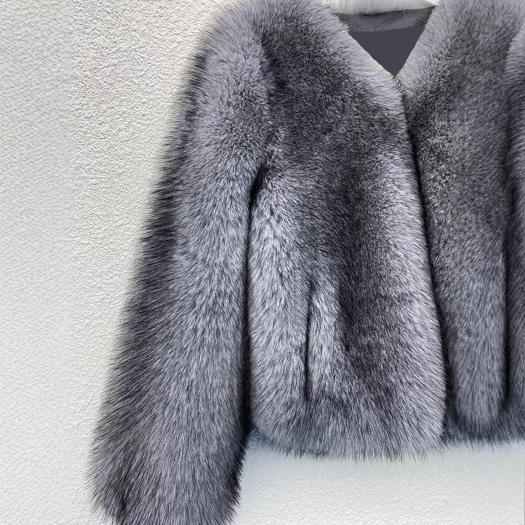 Pele high-end imitação de pele de raposa ambientalmente amigável casaco de pele outono e inverno com decote em v simples casaco de pele feminino