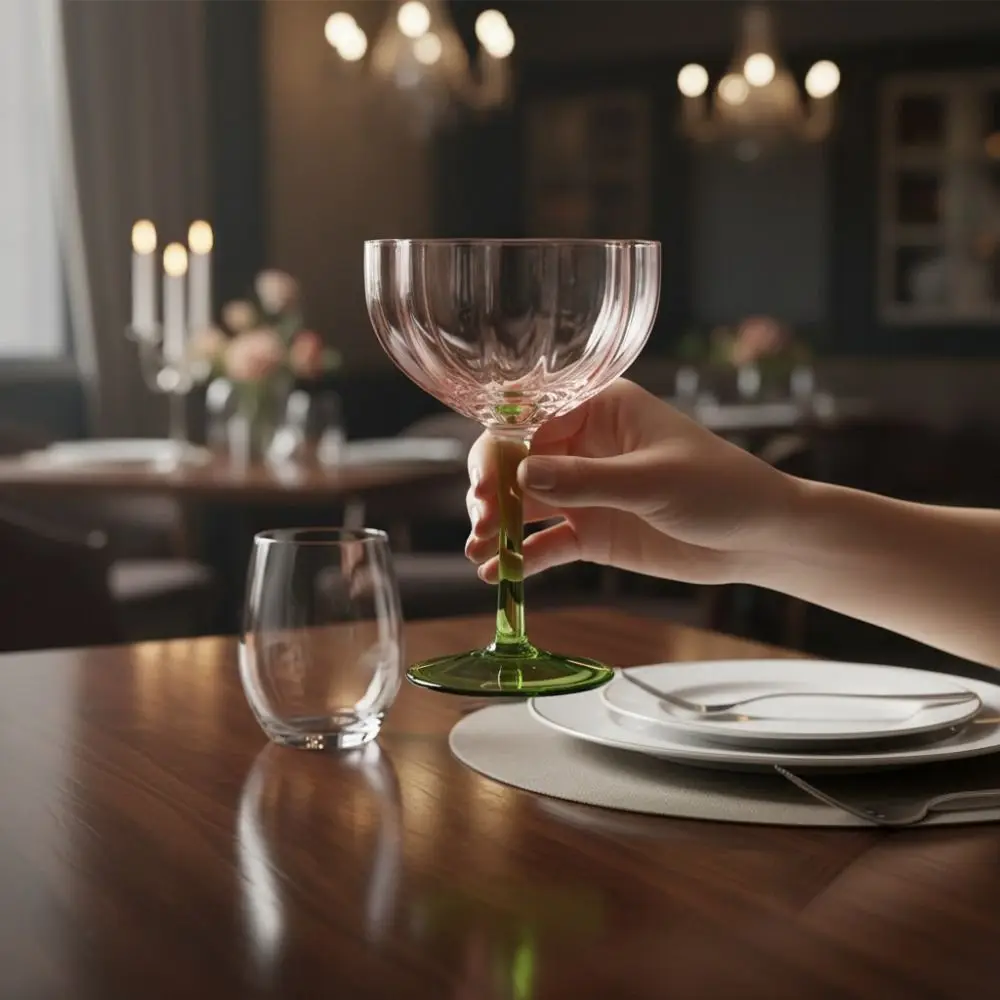 Crystal Flower Shape Goblet Gradient-Colored Vintage Tall Foot Wine Cup French Style Cold/Heat Resistant Ice Cream Cup Hotel