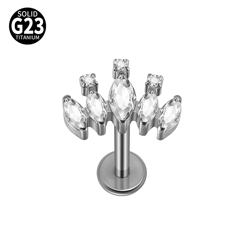 16G Cz Crown Pure Titanium Lip Studs