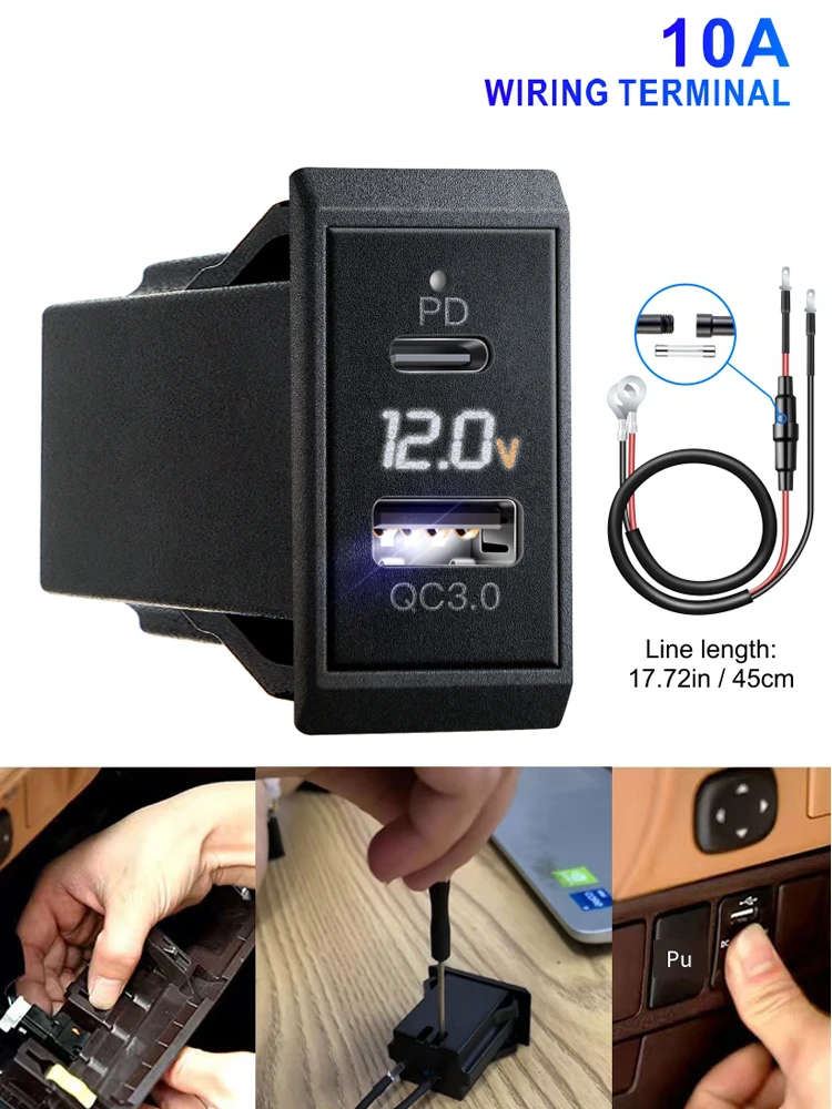 QC3.0 PD Автомобильное зарядное устройство с двумя портами USB 12 В 24 В Розетка для зарядки телефона Адаптер питания для мотоцикла Кемпер Грузовик ATV Лодка RV