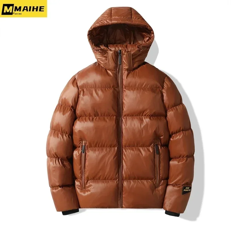 Brand Down Cotton Lightweight Men's Winter Jacket Korean Trend Bright Waterproof Short Hooded Coat Luxury Women Street Ski Wear