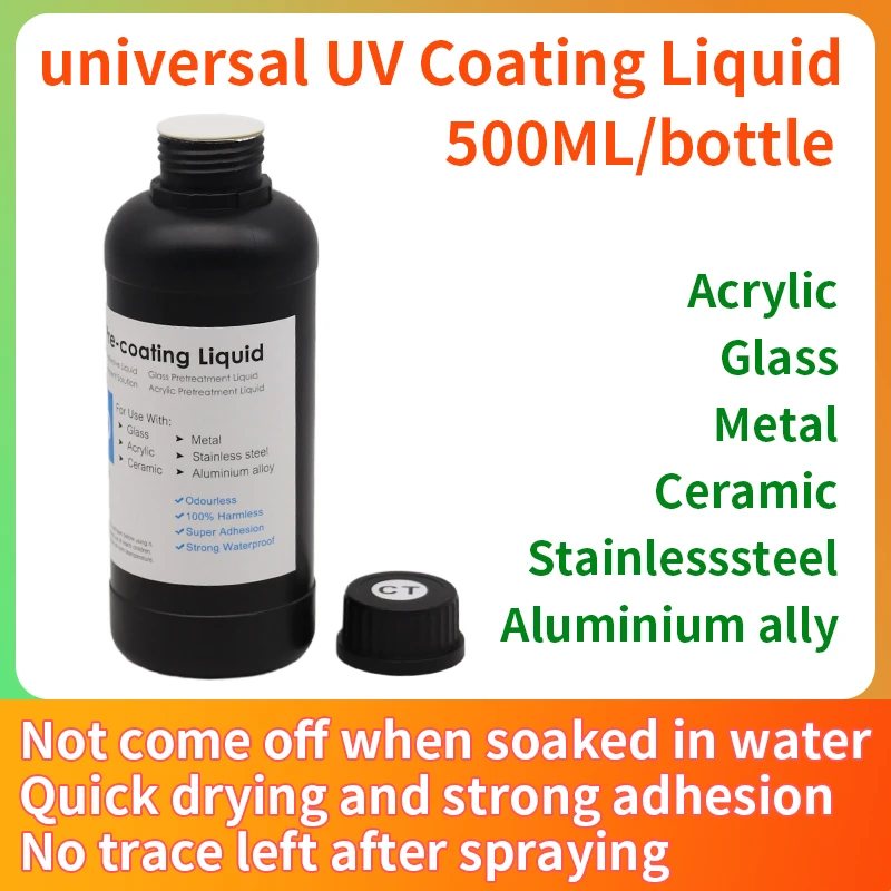 UV Coating Fluid For UV Flatbed Printer, No Odor Coating Liquid For Glass Wood Metal Crystal Leather Ceramic PVC 500ML