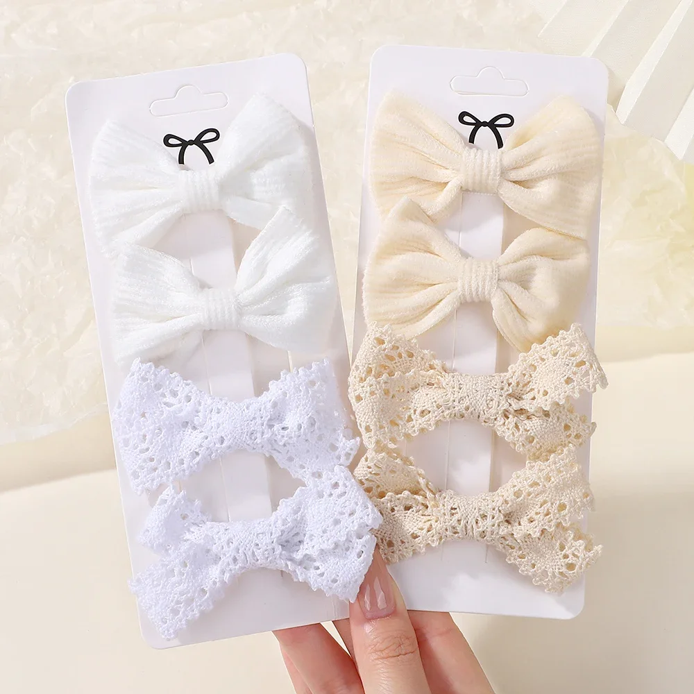 

LOVEKIKI 4Pcs Simple Nylon Ribbon Hair Bows Clip for Girls Sweet Lace Hairgripes Gift Headwear Set Boutique Toddler Headdress