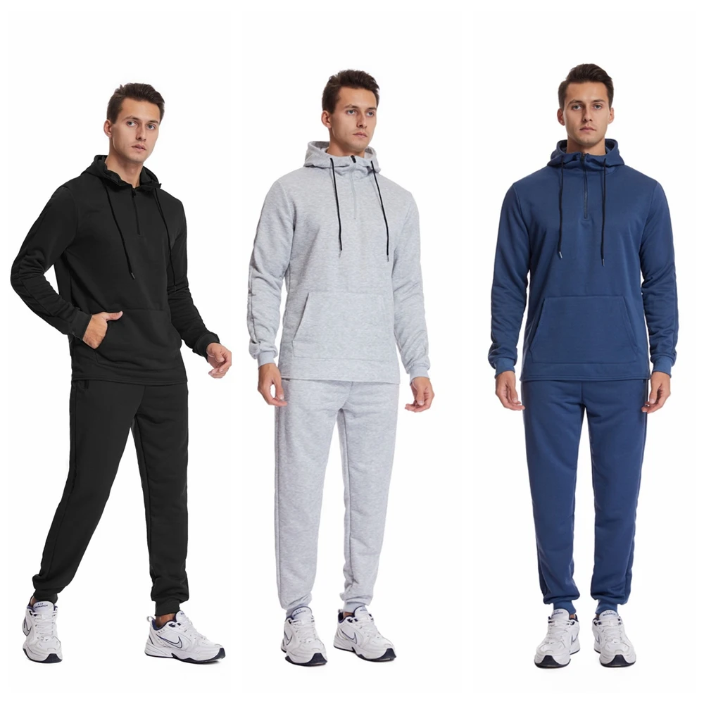 Mens Sport Training Suits Gym Fitness Kits Sportswear Zipper Sweatshirts Jogging Sports Sets Grey Black Male Workout Tracksuits