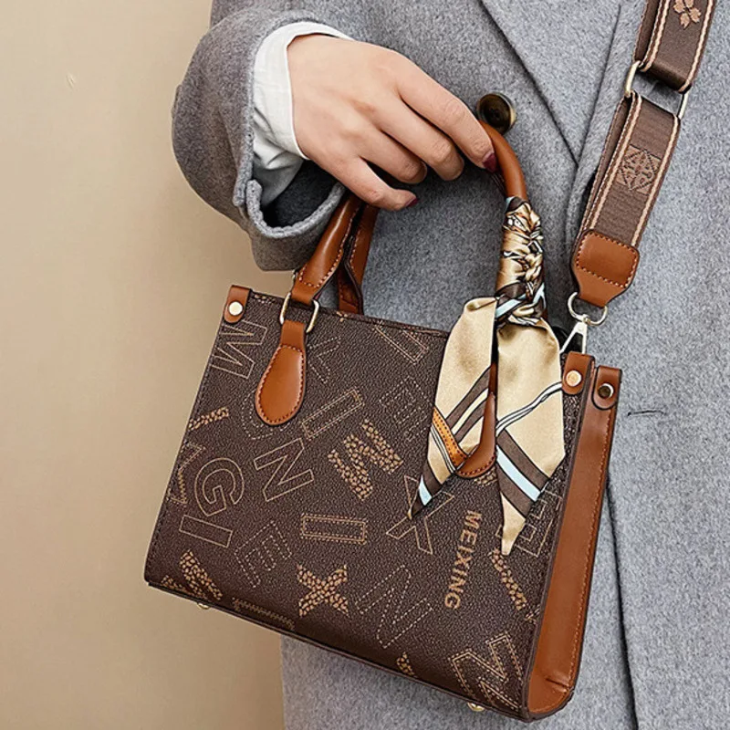 Women's Small Tote Bag for Commuting Leisure Women's Shoulder Bag Large Capacity Scarf Shoulder Square Bag