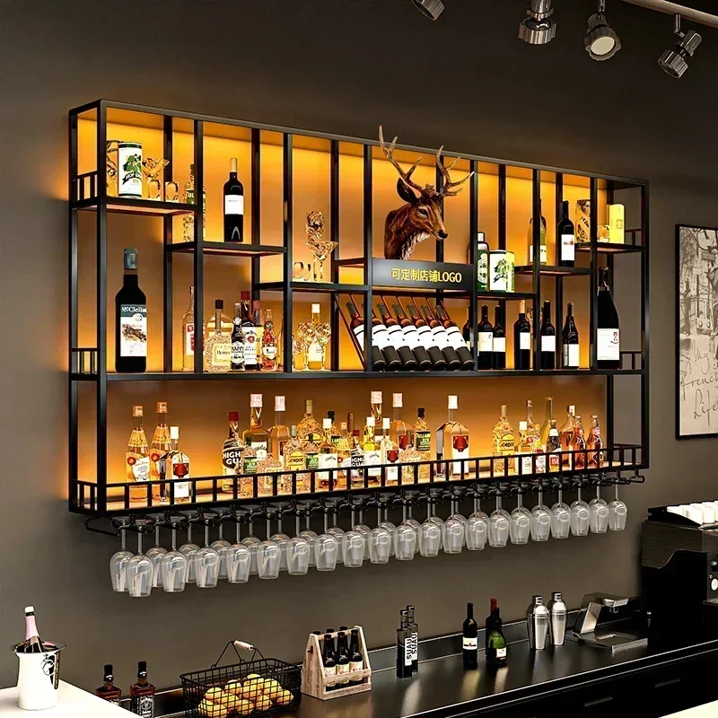 Klub rak kabinet anggur gantung Whisky minuman keras tampilan logam Bar kabinet industri Modern Armario Para Vinos furnitur rumah