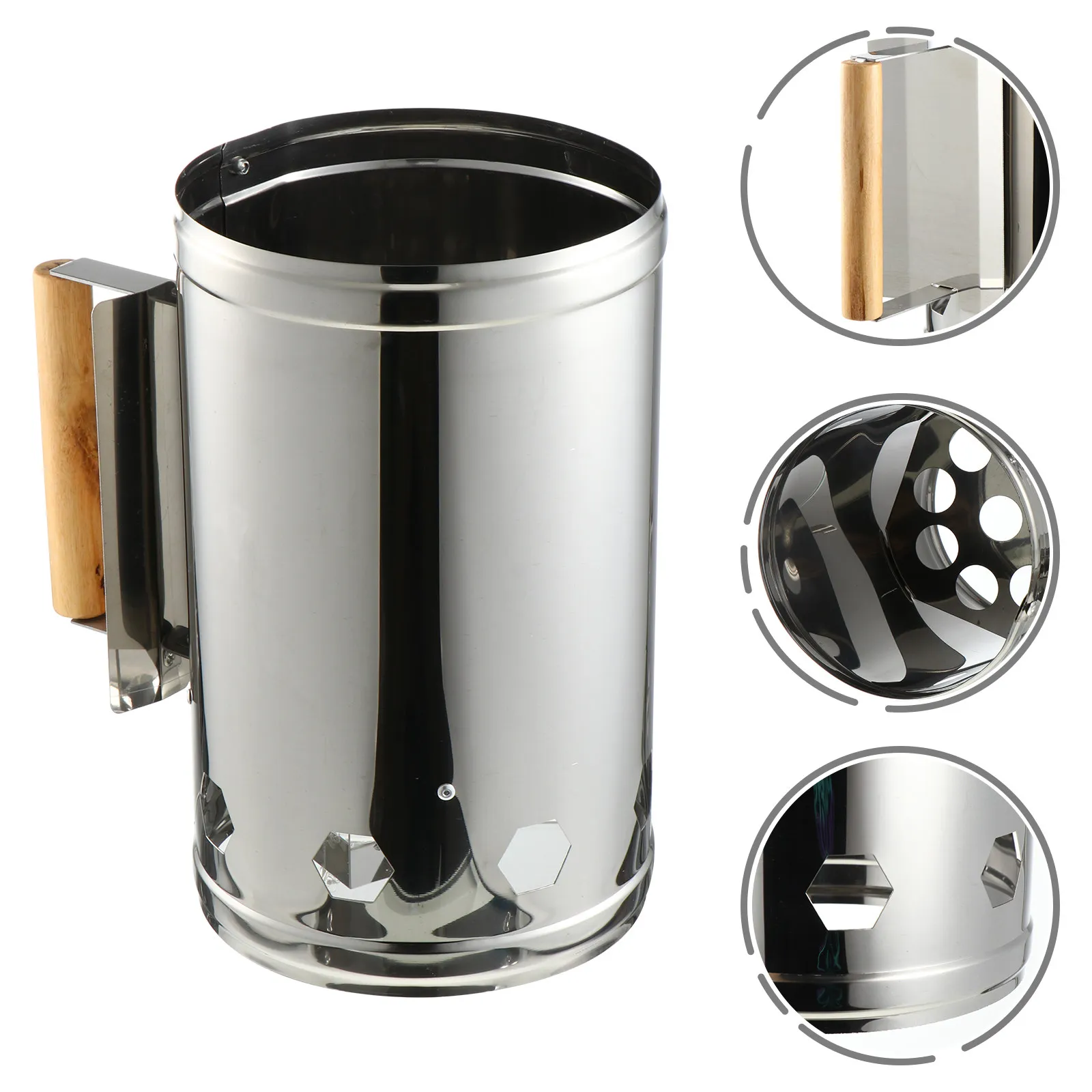 1Pcs Outdoor Bbq Charcoal Chimney Starter Fast Ignition Barrel with Heat-Resistant Wooden Handle Rust-Proof Galvanized Steel