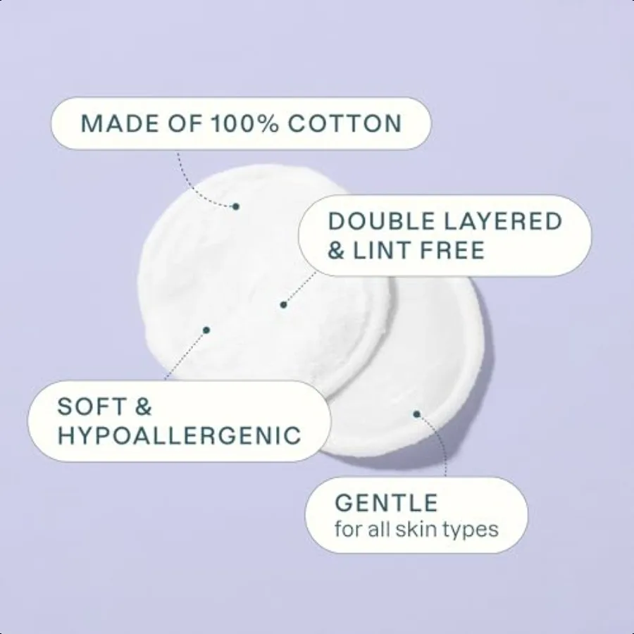Organic Cotton Rounds for Face 100 Count Makeup Remover Pads Hypoallergenic LintFree 100 Pure Cotton