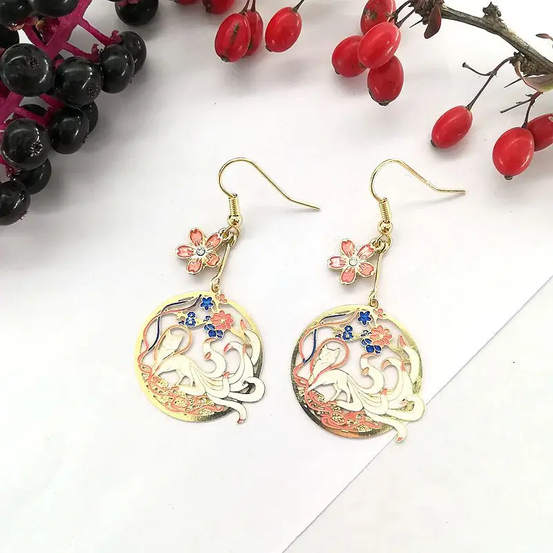 Ethnic Chinese Nine-tailed Fox Earring for Women Round Shaped Traditional Myths and Legends Animals Jewelry Tassel Ear Clip Gift
