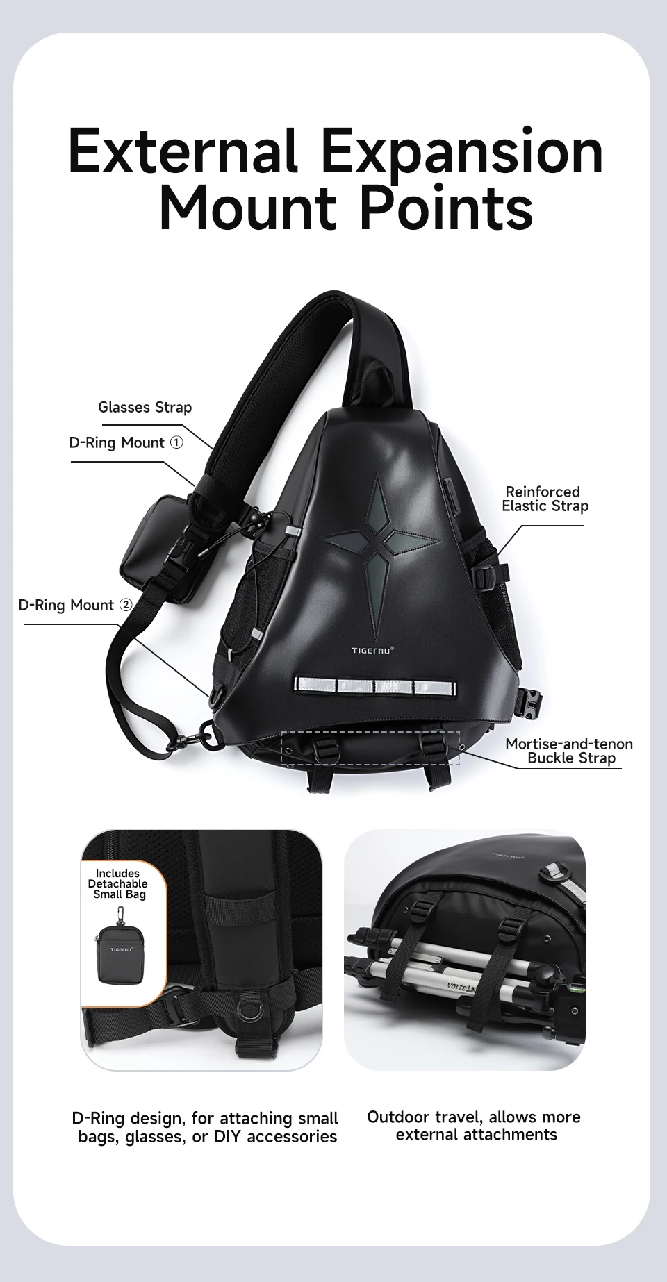 Tigernu Herren-Umhängetasche in Übergröße mit USB-Anschluss für 11-Zoll-Brusttasche mit abnehmbarem 3-Punkt-Tragegurt, Fahrrad- und Sporttasche – Detail 3