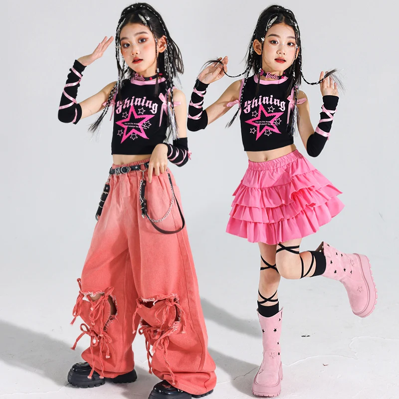 T-shirt Hip Hop pour adolescentes, gilet, pantalon Cargo, jupe, short de danse de rue, Costume de Jazz K-pop pour filles, ensembles de vêtements pour enfants, Streetwear pour enfants