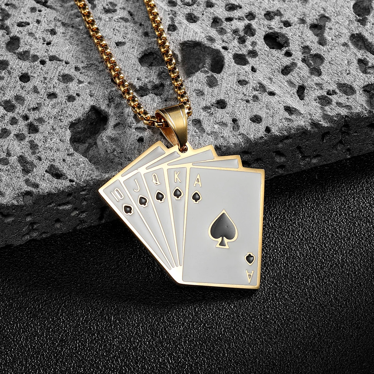 Poker Flush Lucky Men Necklaces Pendant Stainless Steel Jewelry For Male Women Punk Hip Hop New In Accessories Gifts Wholesale