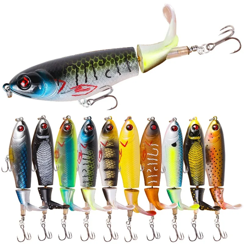 1 Stück 10,5cm/16,5g Popper Propeller Oberflächenköder Künstlicher Köder Harter Crankbait Wobbler mit Rotierendem Schwanz Angelzubehör