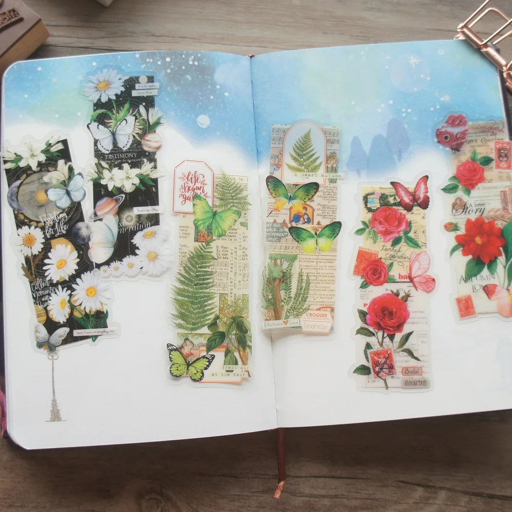 

10 Sheets Butterfly Pattern Collage PVC and Paper Sticker Gift Tag Gift Decoration Scrapbooking Background DIY Sticker