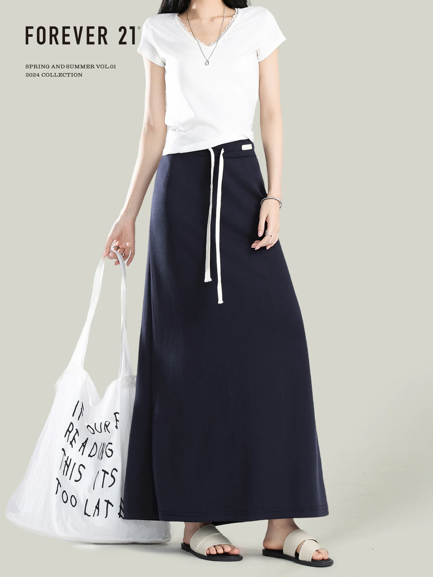 Summer Casual High Waist A-Line  Skirt Women's Slimming Long Split Sweat Skirt American Style Wrap around Long Skirt