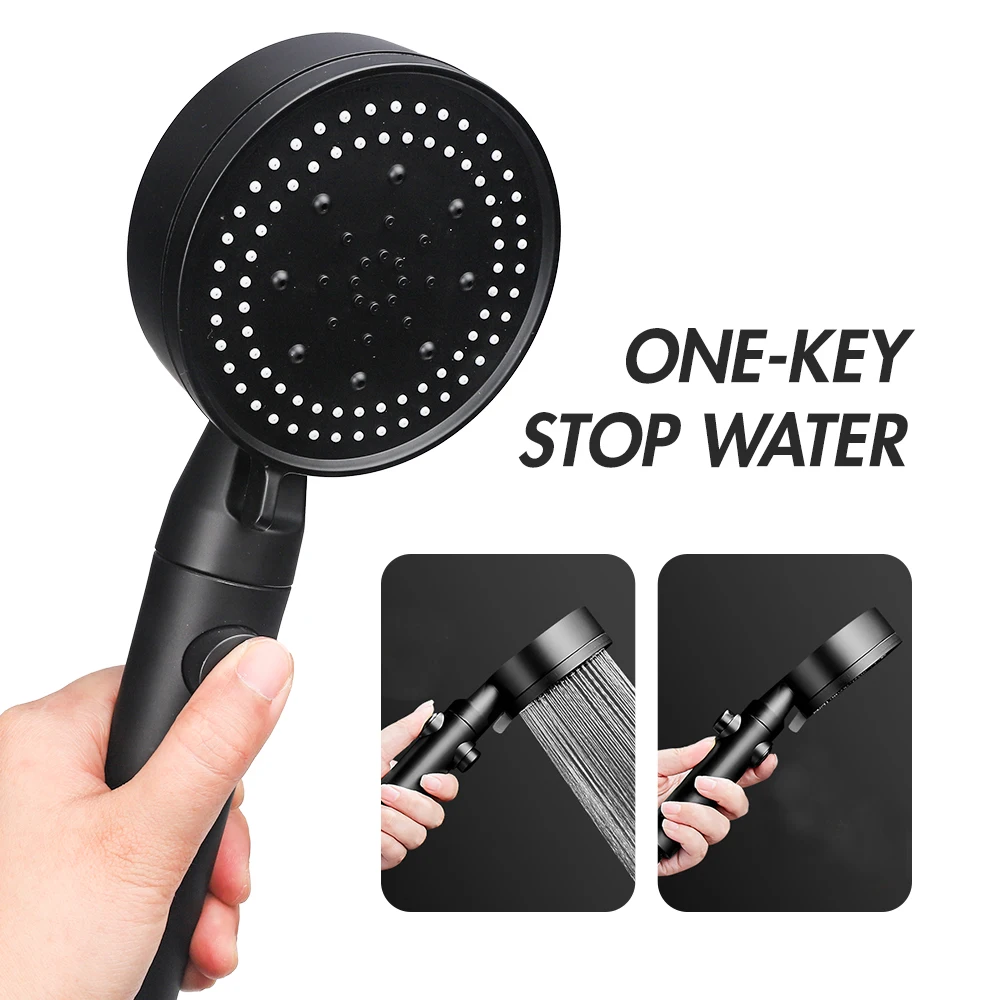 High Pressure Shower Head 5 Settings Handheld Showerhead with ON/Off Full Shutoff Push Button Switch Control Flow Water Saving